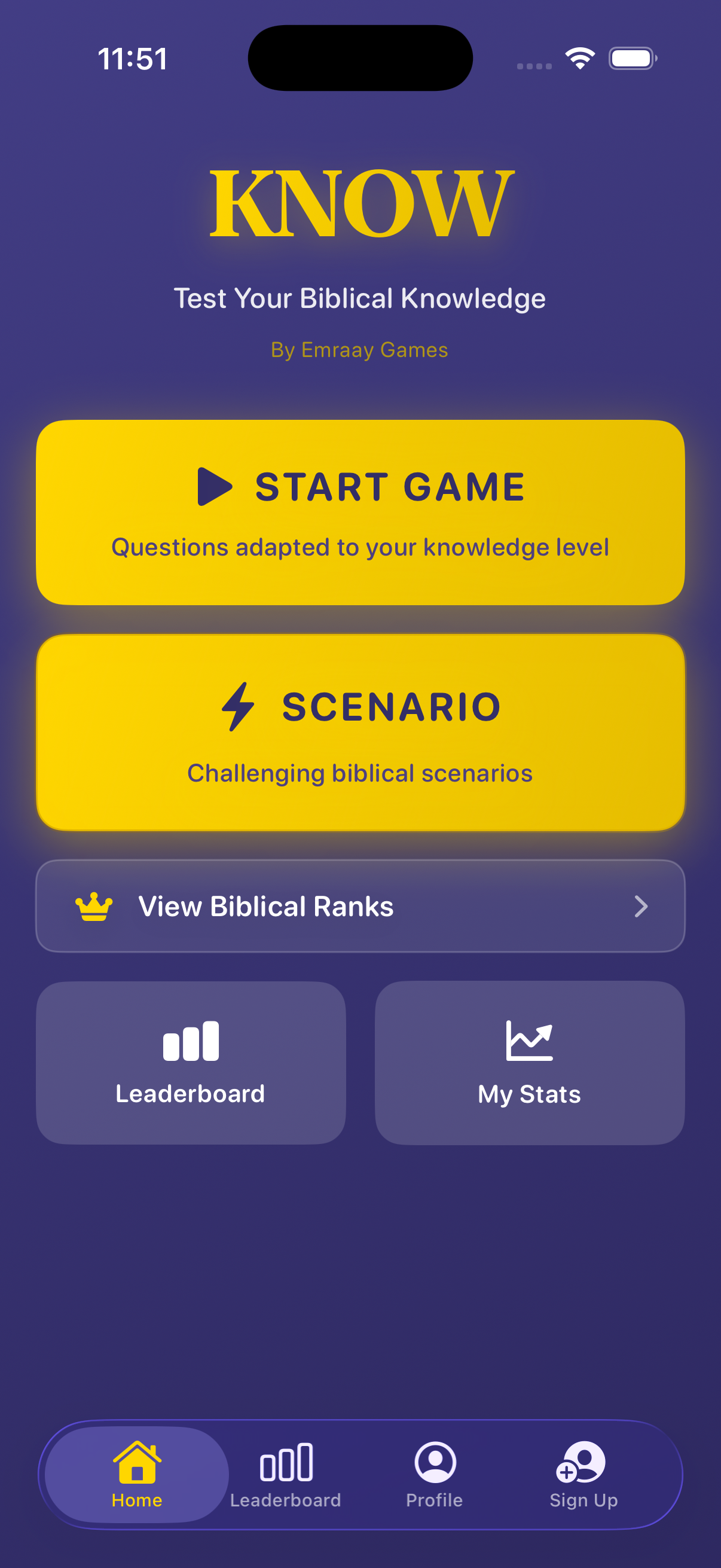 Know Bible Trivia app screen