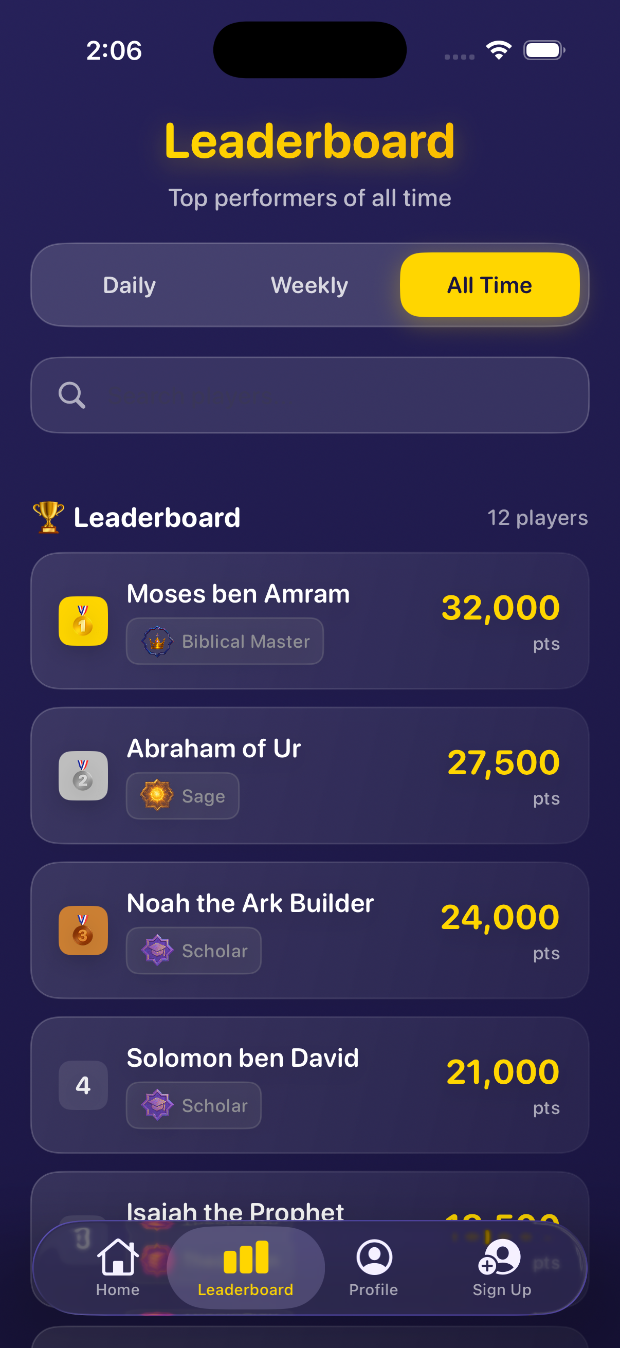 Know Bible Trivia app screen